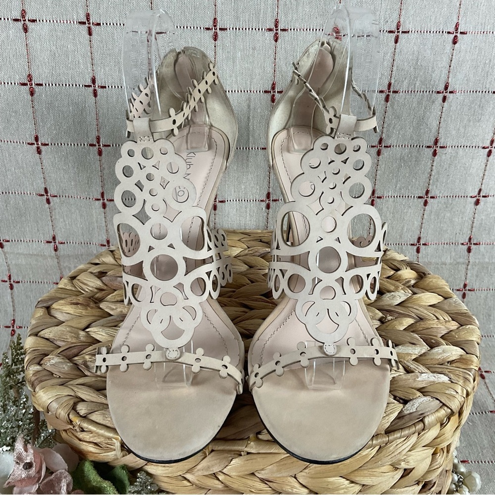 BHLDN Klub Nico “Antonia” Ivory Circular Laser Cutout Wedding Heels Shoes Sz 9 - Picture 3 of 11